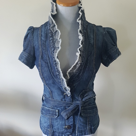 GUESS Denim Vintage-Style Short Sleeve Blazer - Small - Picture 7 of 9